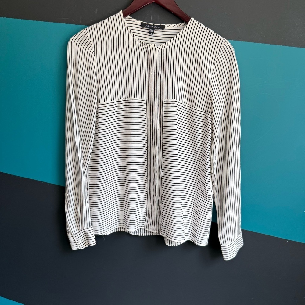 Joie White & Black Striped Button-Down Blouse
